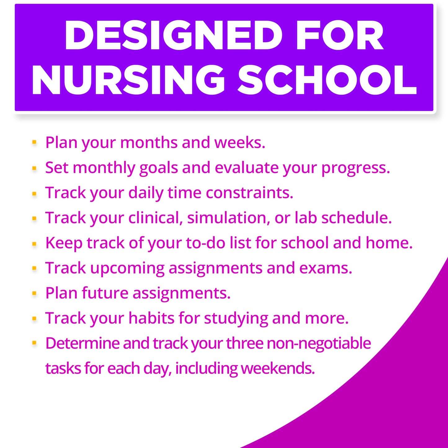 Nursing School Study Planner - Nursing Student Gifts - Spring 26/Fall 26 Calendar Year - Dates Start January 1st 2026 through January 31st 2027