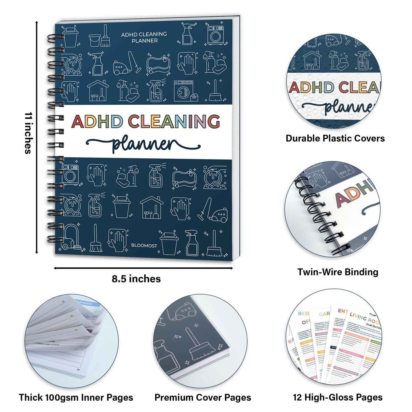 BLOOMOST ADHD Cleaning Planner - Cleaning Schedule and Checklist Organizer for Adults and Teens - Daily, Weekly & Monthly Household Cleaning Checklist for ADHD Minds - Stress-Free Housework