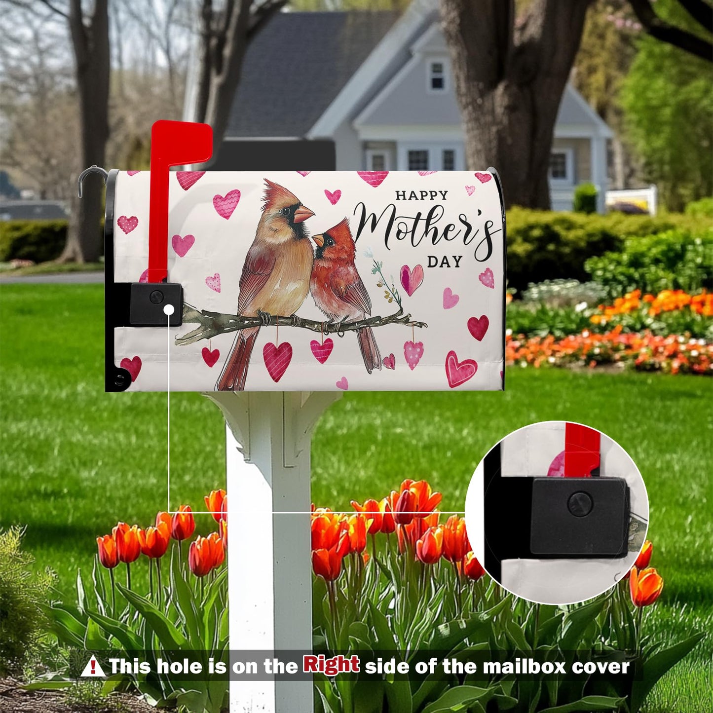 Happy Mothers Day Mailbox Cover Spring Cardinal Birds Mailbox Cover Post Letter Box Cover for Garden 21x18 in Mailbox Wraps for Yard Home Decor