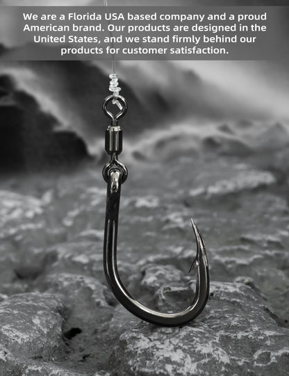 BLUEWING Monster Big Game Live Bait Swivel Hooks High Carbon Steel Fish Ringed Hooks with Stainless Steel Swivel Cutting Point Extra Sharp for Saltwater Fishing 6/0-5pcs