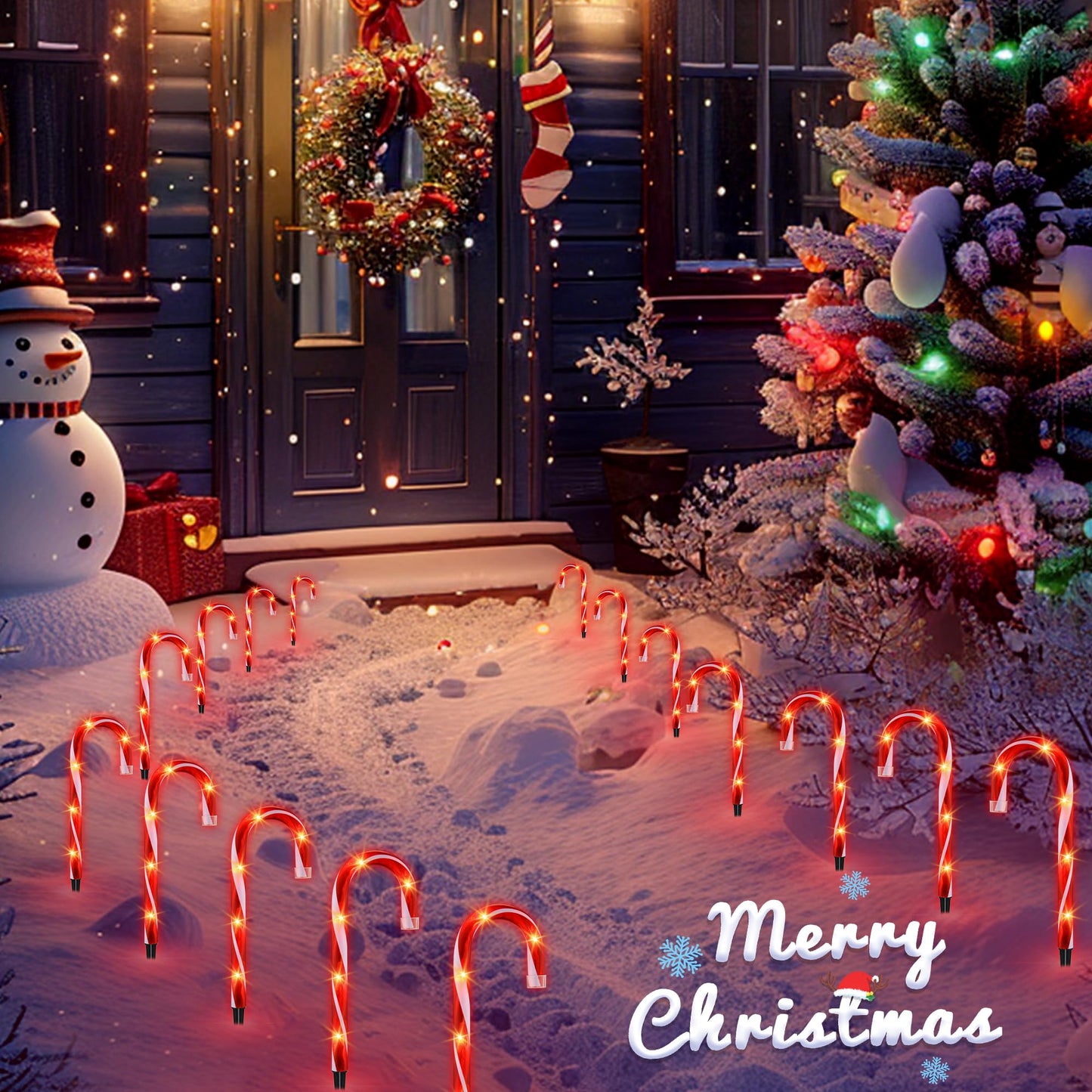 10" Christmas Candy Cane Lights (10PCS) for Landscape Decoration,Red & White Pathway Makers Lights (Include Stakes)