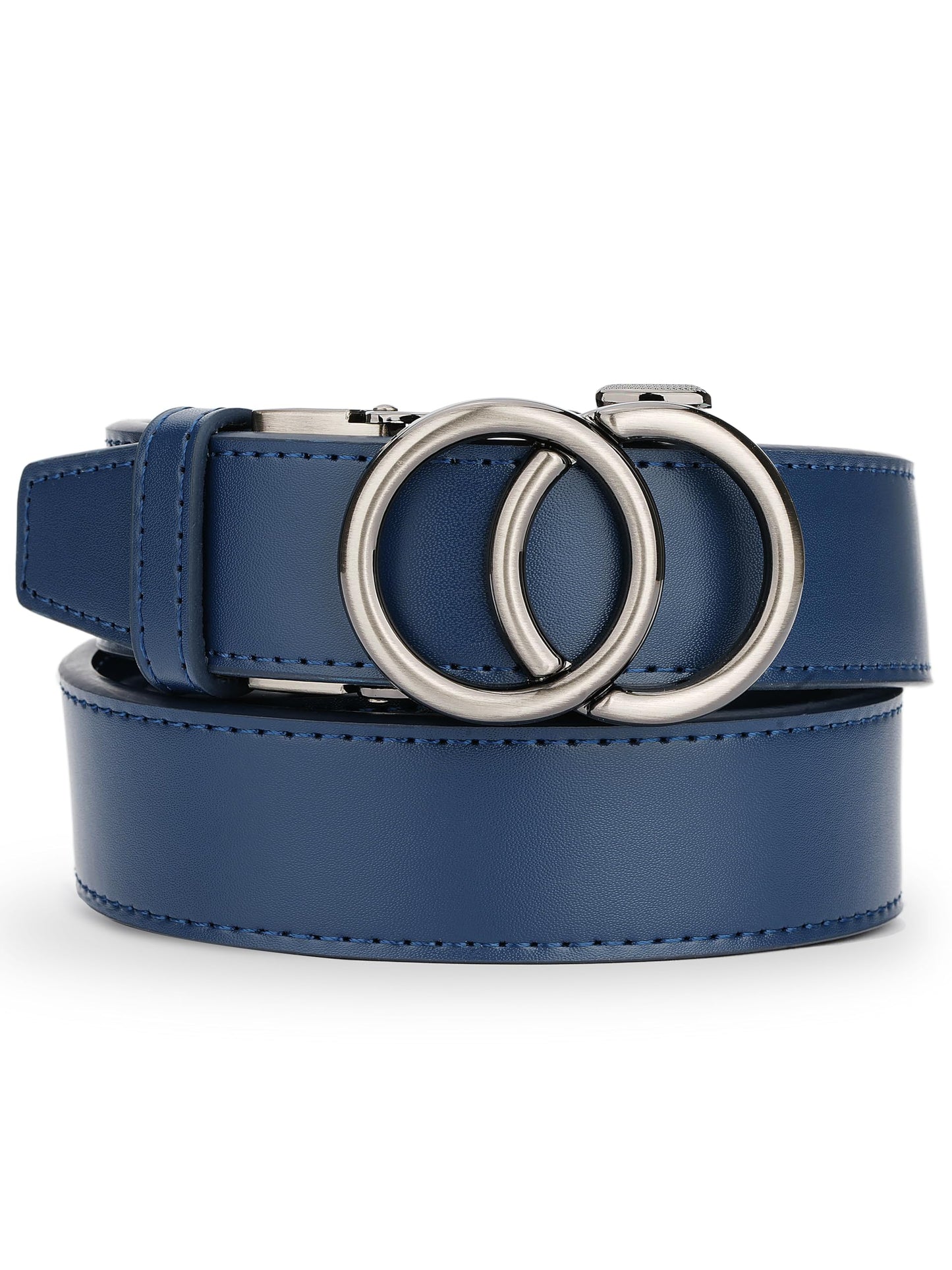 MILORDE Womens Ratchet Leather Dress Belt - 3cm/1.18“ width,Size Customizable Fit,Designs for Dress and Casual (W118-navy, 40" to 46" Waist Adjustable)