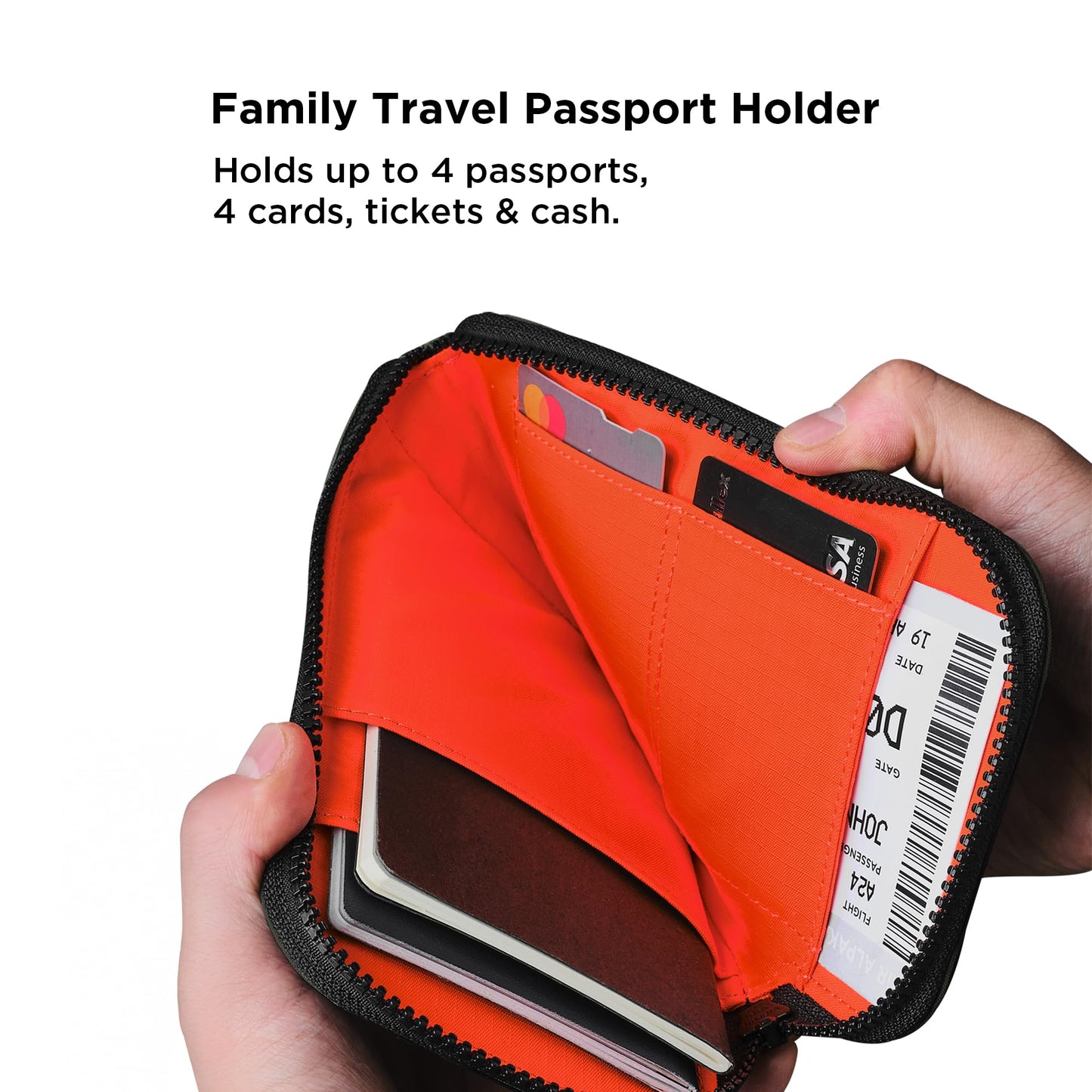ALPAKA Zip Travel Wallet Green Axoflux 210D - RFID Passport Holder - Self Locking Zipper - Tear Resistant Material - Four Pockets and Two Card Slots - HUB Accessories Compatible