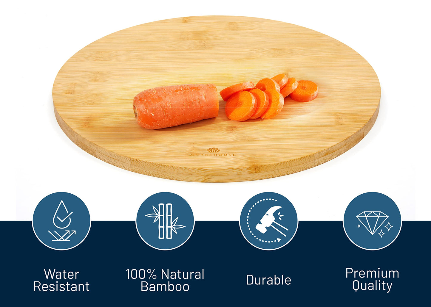 RoyalHouse Natural Bamboo Round Cutting Board for Kitchen, Chopping Boards for Meat & Vegetables, Cheese and Charcuterie Board, Serving Tray, 11.8" Round 0.6" Thick Pack of 1