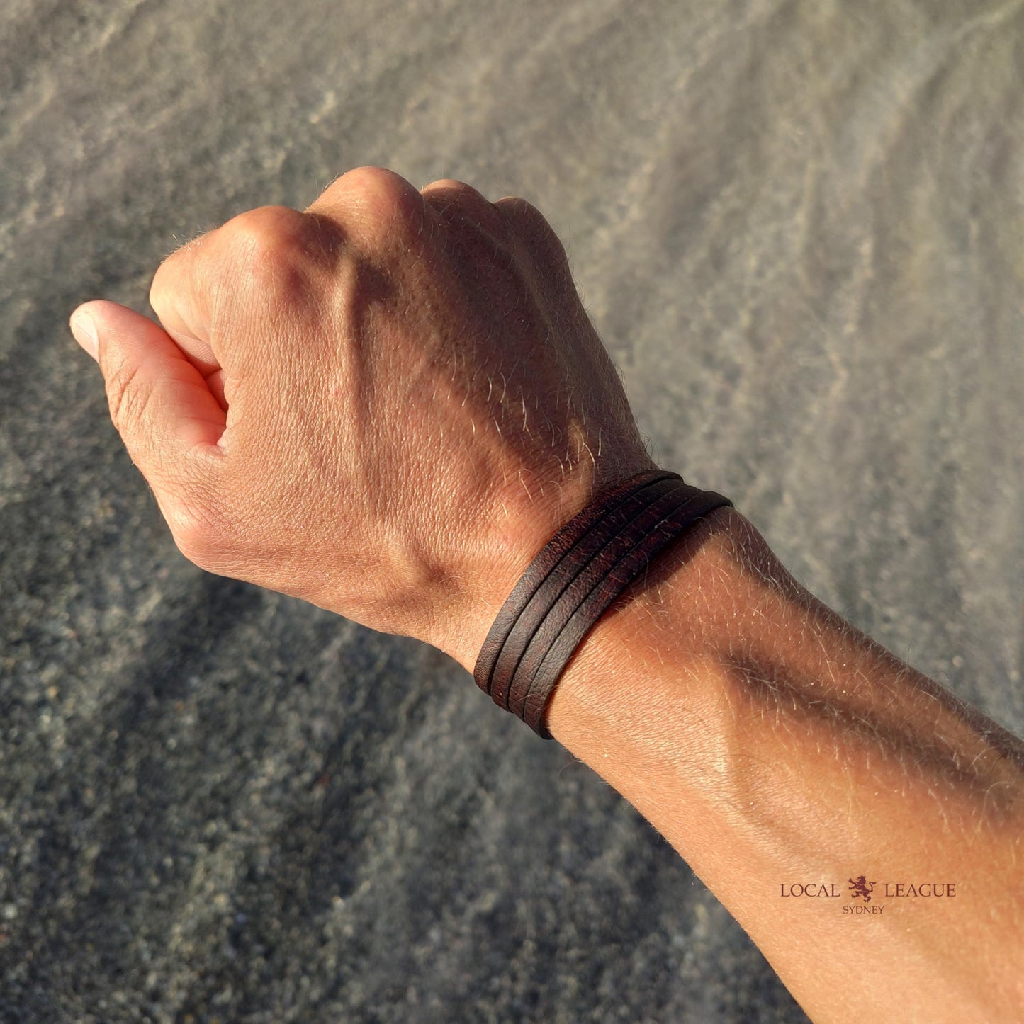 LOCAL LEAGUE Leather Bracelet SURF CREW HAWAII - Dark Brown for Men & Women, Multi-Layer Design - Flat Strap max. 37.4"/ 95 cm in Length, Adjustable Wristband, Wrap from 2 to 5x, for Him, Her, Surfer Style