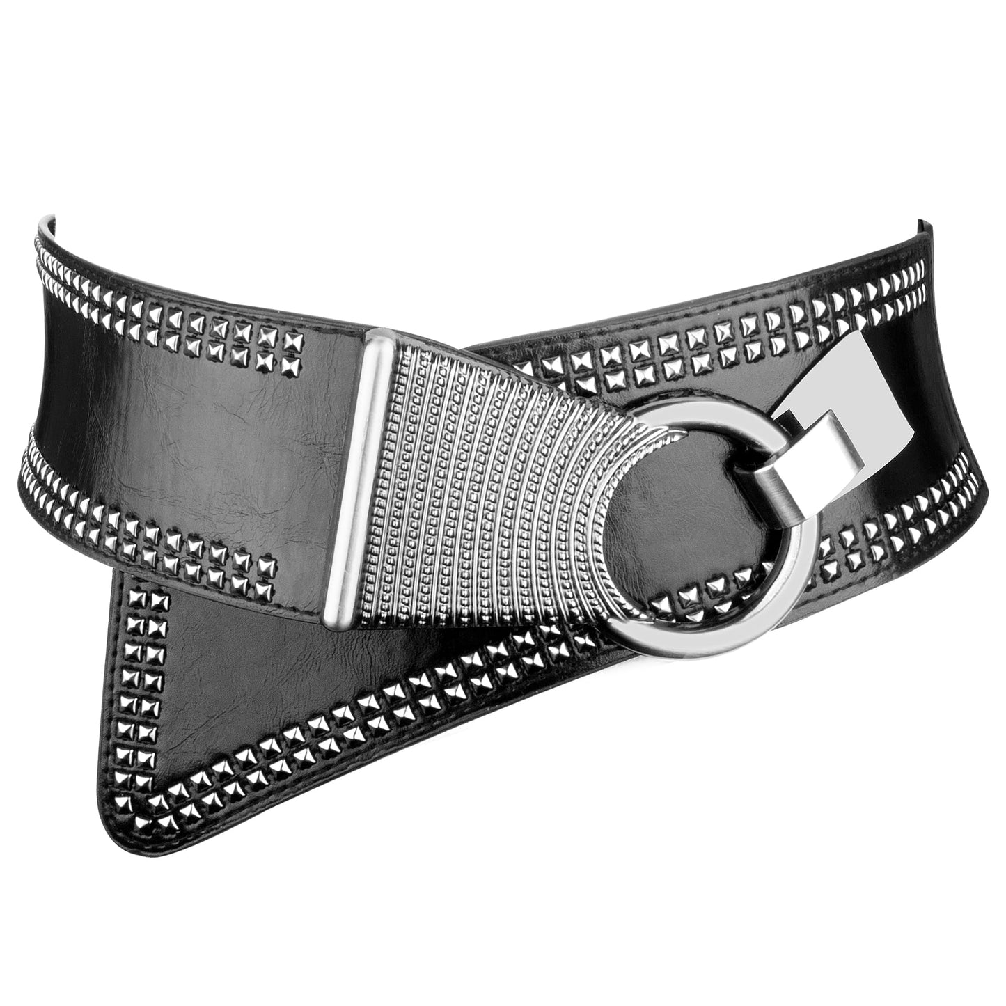 macoking Studded Wide Belts for Women Elastic Chunky Waistband for 80s Dress, Black, M