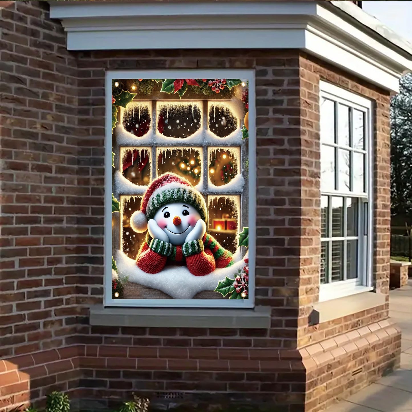 Saoplasa Christmas Window Cover Xmas Snowman Winter Decoration for Home Holiday Outdoor Window Clings 47x31 Inch Xmas Frosted Glass Sticker Removable Festive Mural for Living Room Kids Bedroom Decor