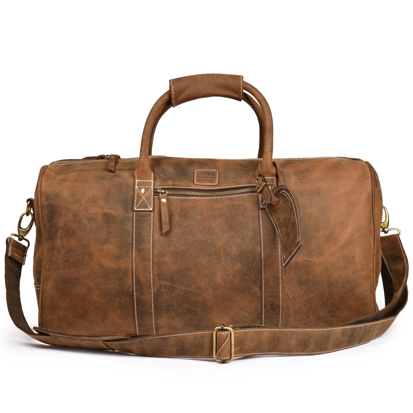 Leather Village Leather Duffel Bags for Men & Women-Stylish Travel Weekender Carry-On Sports Gym Overnight Luggage Bag - 20 Inch - Vintage Brown