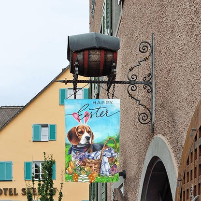 Beagle Dog Flower Happy Easter Bunny Cute Egg Garden Flag Welcome Party Outdoor Outside Decorations Picks Home House Garden Yard Decor 12x18 Inch