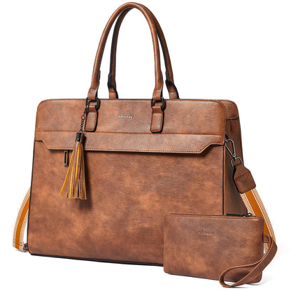 Shrrie 17 inch Laptop Bag for Women,Water-Resistant Work Bag LaptopTote Bag,Professional Business Tote for Office,Travel,College-Fits 15.6 Laptop&Tablet,Briefcase with Satchel Purse,Two-toned Brown