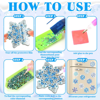 Copkim 20 Pcs Winter Christmas Diamond Art Magnets Winter Fridge Magnet Diamond Painting Snowflake 5D DIY Art Decals Craft for Xmas Ornaments Family Decor