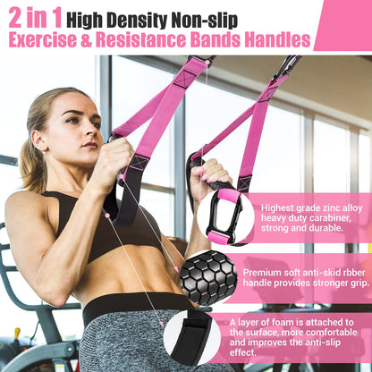 Home Resistance Training Kit, Resistance Trainer Exercise Straps with Handles, Door Anchor and Carrying Bag for Home Gym, Bodyweight Resistance Workout Straps for Indoor & Outdoor (Pink)