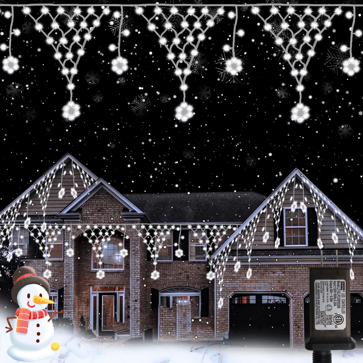 DBFAIRY Christmas Net Lights Plug in,207LED Snowflake Hanging Net Light 13.1 x1.9Ft
