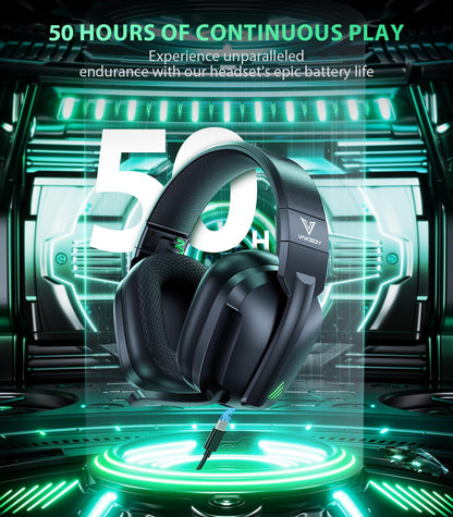 Vakedy HW11 Wireless Gaming Headset for PS5,PS4,PS4 Pro, Switch,Mac,Bluetooth 5.3 Gaming Headphones with Noise Canceling Mic,Gamer Headphones for PC,50Hr Battery (Black)