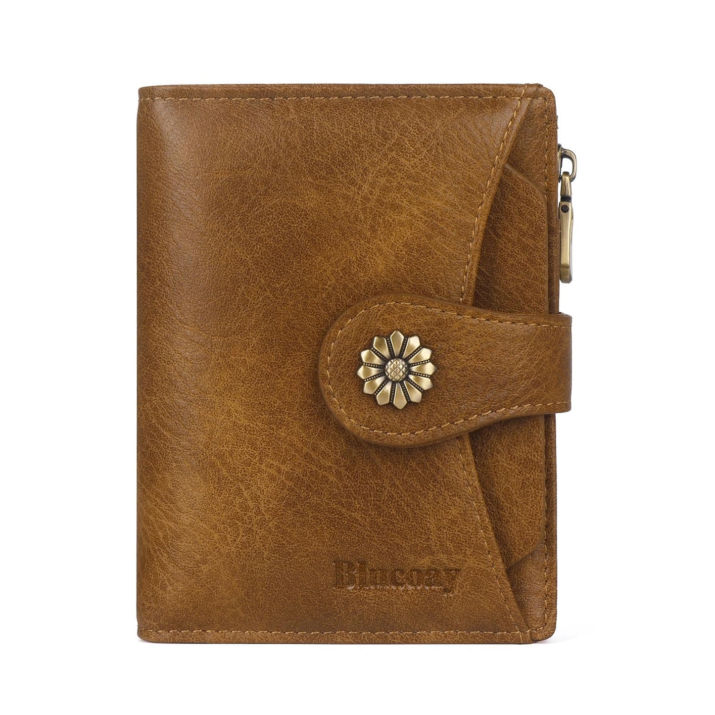 Blucoay Wallet Women,RFID Blocking Womens Wallet,Microfiber Leather Compact Bifold Card Holder Wallet With Removable ID Window(brown)