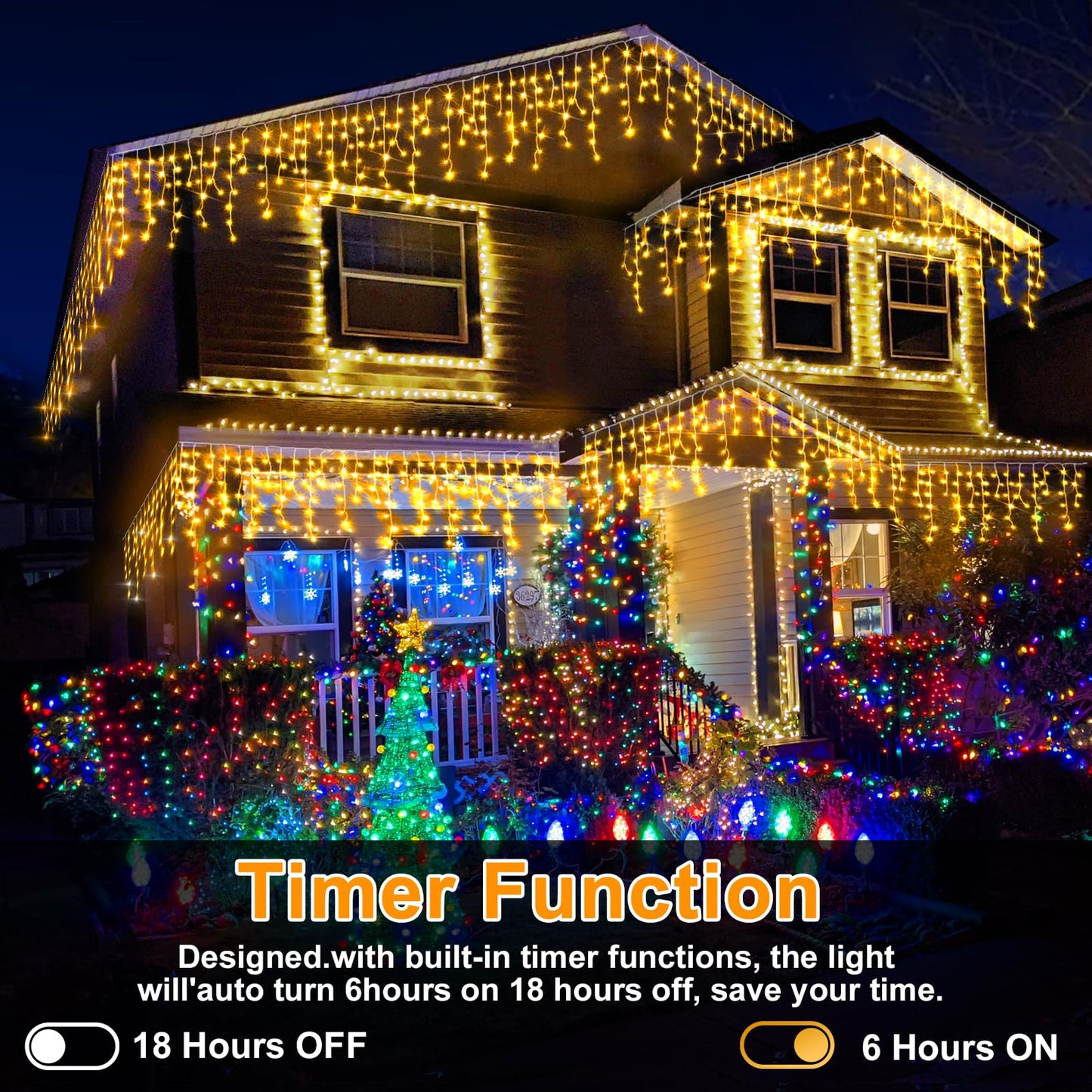 Christmas Lights Outdoor, 2 Pack Total 98FT 960 LED Ice Lights for Outside with 180 Drops Clear Wire 8 Modes Timer, Plug in Waterproof for Holiday Eaves Yard Roof Party Christmas Decor (Warm White)