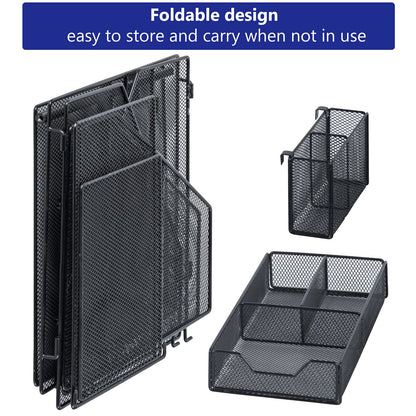 Desk Organizer, File Organizer for Desk with 2-Tier Paper Letter Tray, Drawer and 2 Pen Holder, Mesh Desktop Organization with Magazine Holder for Office Supplies