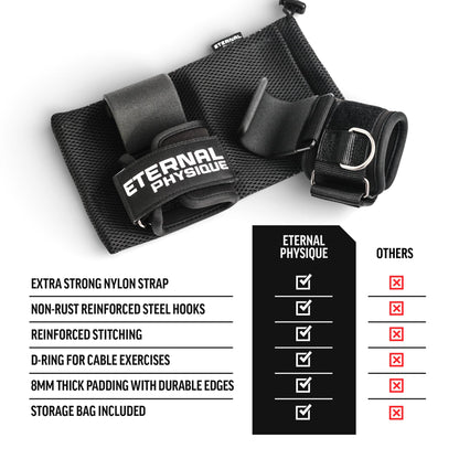 Weight Lifting Hooks (Pair) with D-Ring & Bag, Extra Strong- for Deadlifts, Pull Ups, Rows & Shrugs | Perfect Grip Support with Our Gym Hooks | Reinforced Wrist Straps For Weightlifting, Pull up Grips