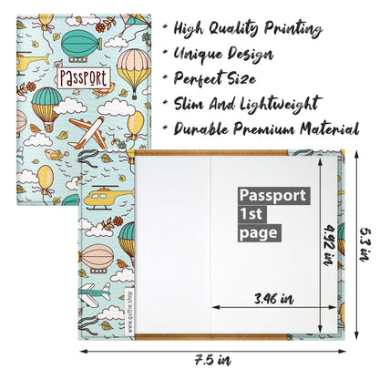 Quttie Passport Cover for Kids, Women and Men, Cute Travel Passport Holder (Dirigible Pattern)
