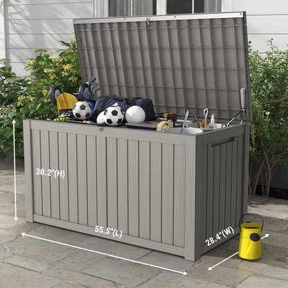 Mars Villa 180 Gallon Outdoor Storage Box, Large Waterproof Resin Deck Box for Patio Furniture Cushions, Pool Supplies, Gardening Tools, Lockable, Weatherproof and UV Resistant, Grey