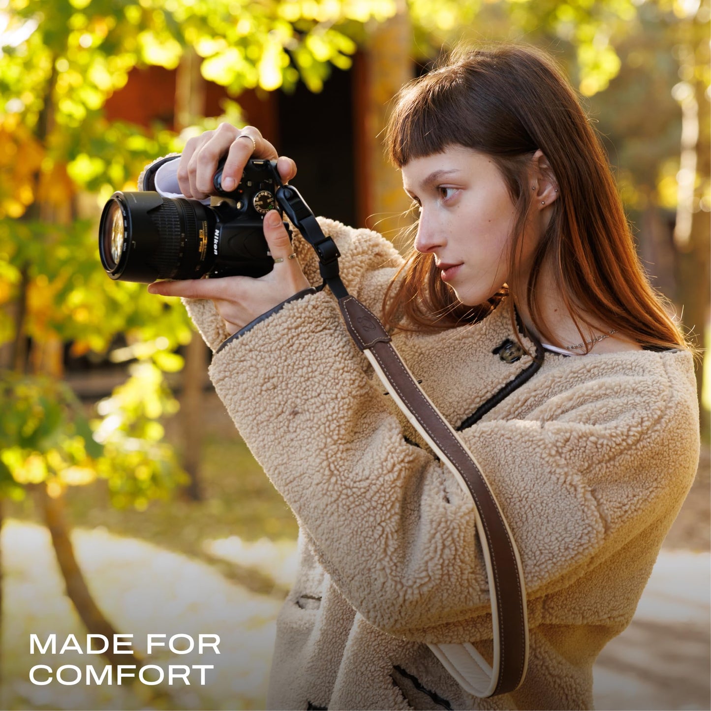 C Coiro Padded Leather Camera Strap with Quick Release, Configurable as Sling, Neck Adjustable DSLR SLR Camera Shoulder Strap for Photographers, Padded/Brown