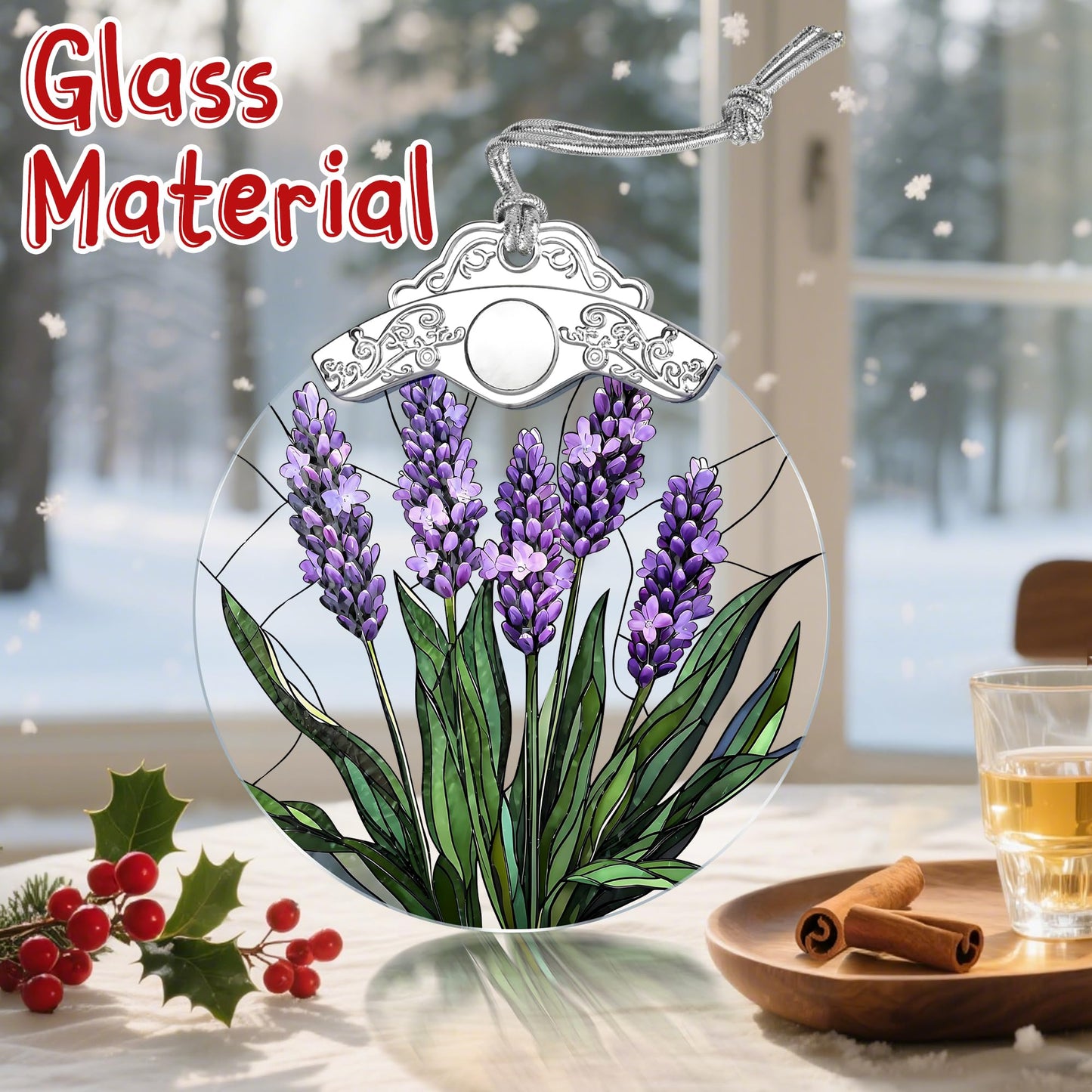 Stained Glass Ornament: Lavender Flower Christmas Ornament – Christmas Tree Decor & Holiday Decor | Flower Lovers Gifts, Gift Exchange & Gifts for Family, Coworkers, Friends & Her