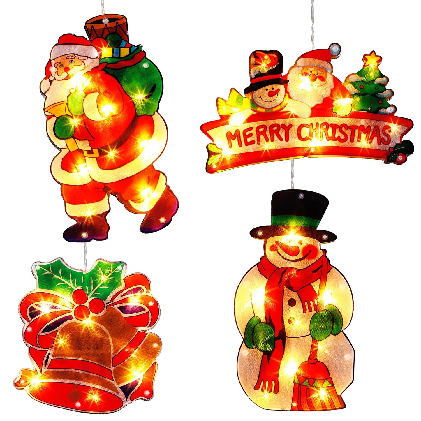 4 Pieces Christmas Window Decorations - Light up Christmas Decorations with Suction Cup for Holiday Outdoor Indoor Decor