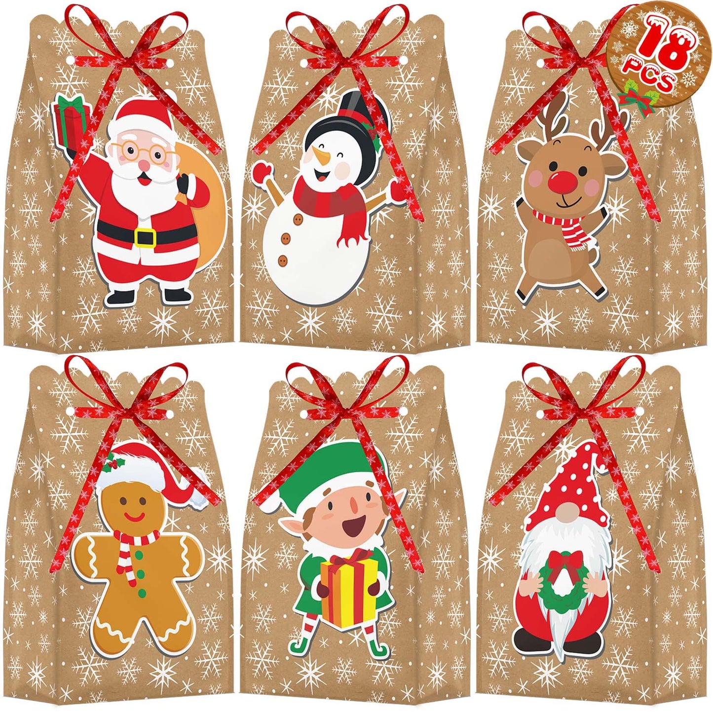 Joyful Start 18PCS Christmas Goodie Bags - Small Bags for Gifts - Bulk Small Size