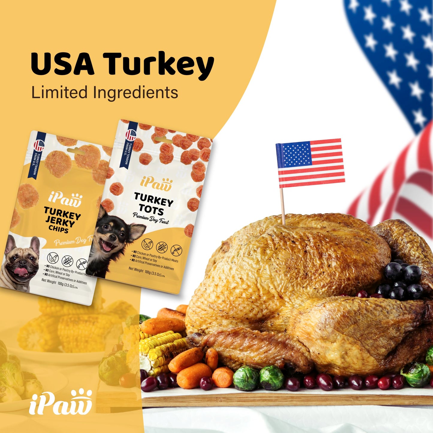 iPaw Turkey Tots Dog Treats for Puppy Training, SQF Certified Human Grade Dog Treat, Hypoallergenic, Easy to Digest (Turkey Tots)
