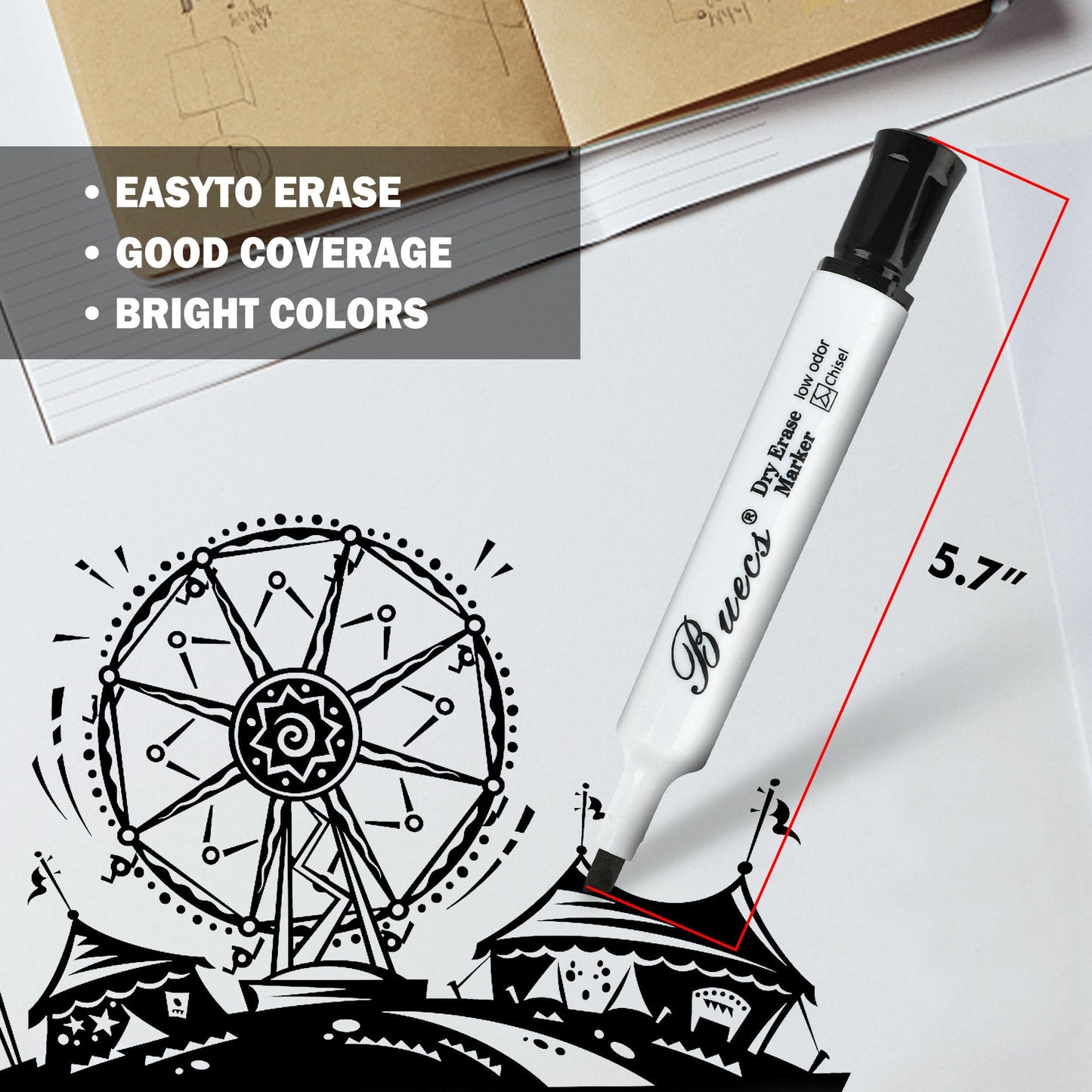 Buecs Black Dry Erase Markers, Low-Odor, 80 Count, Chisel tip, Perfect for Writing on Whiteboards, Dry-Erase Boards, Glass, Office Supplies