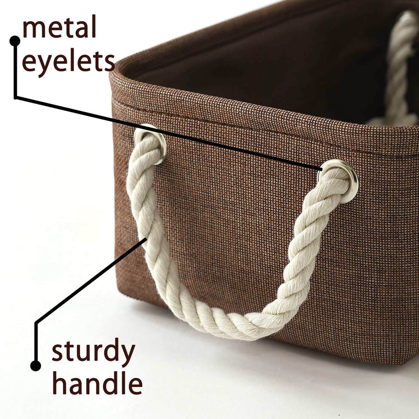 TheWarmHome Small Fabric Canvas Storage Bin with Cotton Rope Handles - Foldable Empty Basket for Gift (Brown-1 Pack,11.8L7.9W5.2H inch)