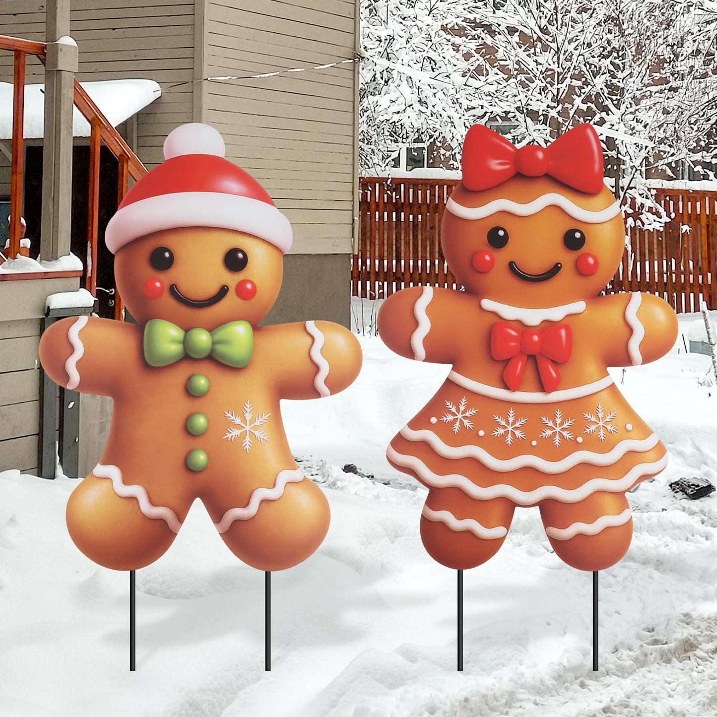 2 Pcs Metal Gingerbread Christmas Decorations Yard Sign Yard Stakes Outdoor Gingerbread Christmas Decorations for Holiday Xmas Winter Ornament Lawn Pathway