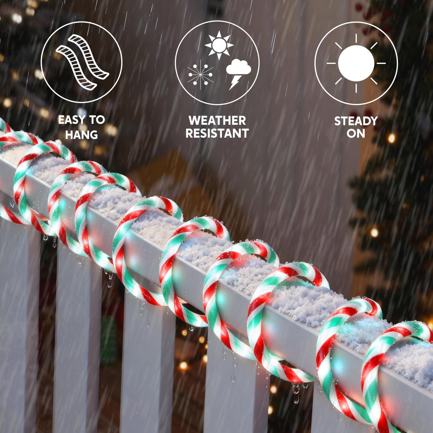 Joiedomi 40FT LED Candy Cane Rope Lights, Waterproof Outdoor 360 LED Christmas Decor Lights for Garden Yard Party Xmas Christmas Holiday Decorations (Red & Green & Cool White)