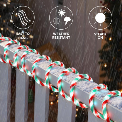 Joiedomi 40FT LED Candy Cane Rope Lights, Waterproof Outdoor 360 LED Christmas Decor Lights for Garden Yard Party Xmas Christmas Holiday Decorations (Red & Green & Cool White)