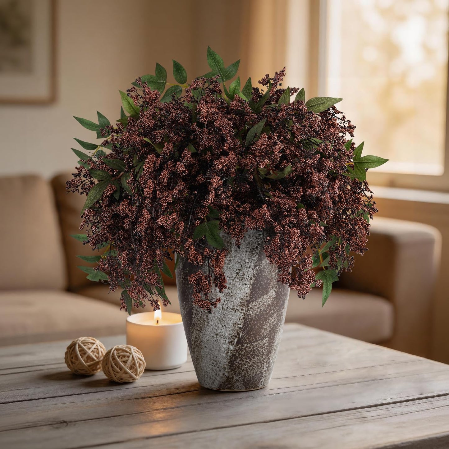 Miaikoe 3 Pcs Artificial Berry Stem 36" Realistic Flowers Picks Branches Faux Stem Spray DIY for Holiday Seasonal Farmhouse Mantel DIY Home Decorations (Dark Brown)