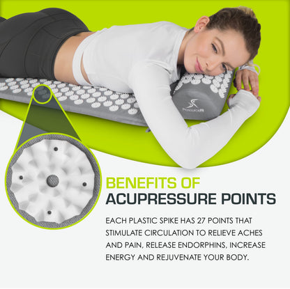 ProsourceFit Acupressure Mat and Pillow Set for Back/Neck Pain Relief and Muscle Relaxation, Grey