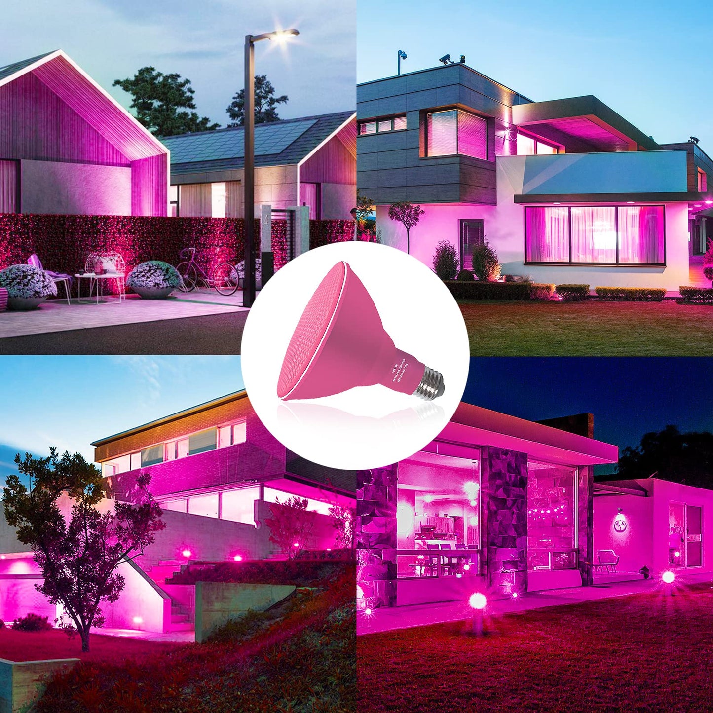 LOXYEE PAR38 Flood Pink Light Bulbs,4 Pack Dimmable,E26 Base Pink Flood Light Outoor(20W Replace to 200W),Halloween Light Bulb for Outside,Christmas,Holiday Lighting