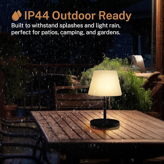 Outdoor Battery Operated Table Lamp & Power Bank - 5000mAh Rechargeable Battery Powered, Touch Dimmable, 3 Color Temperatures, IP44 Waterproof Lamp Light for Home, Patio Use - 9.6 In Modern Black