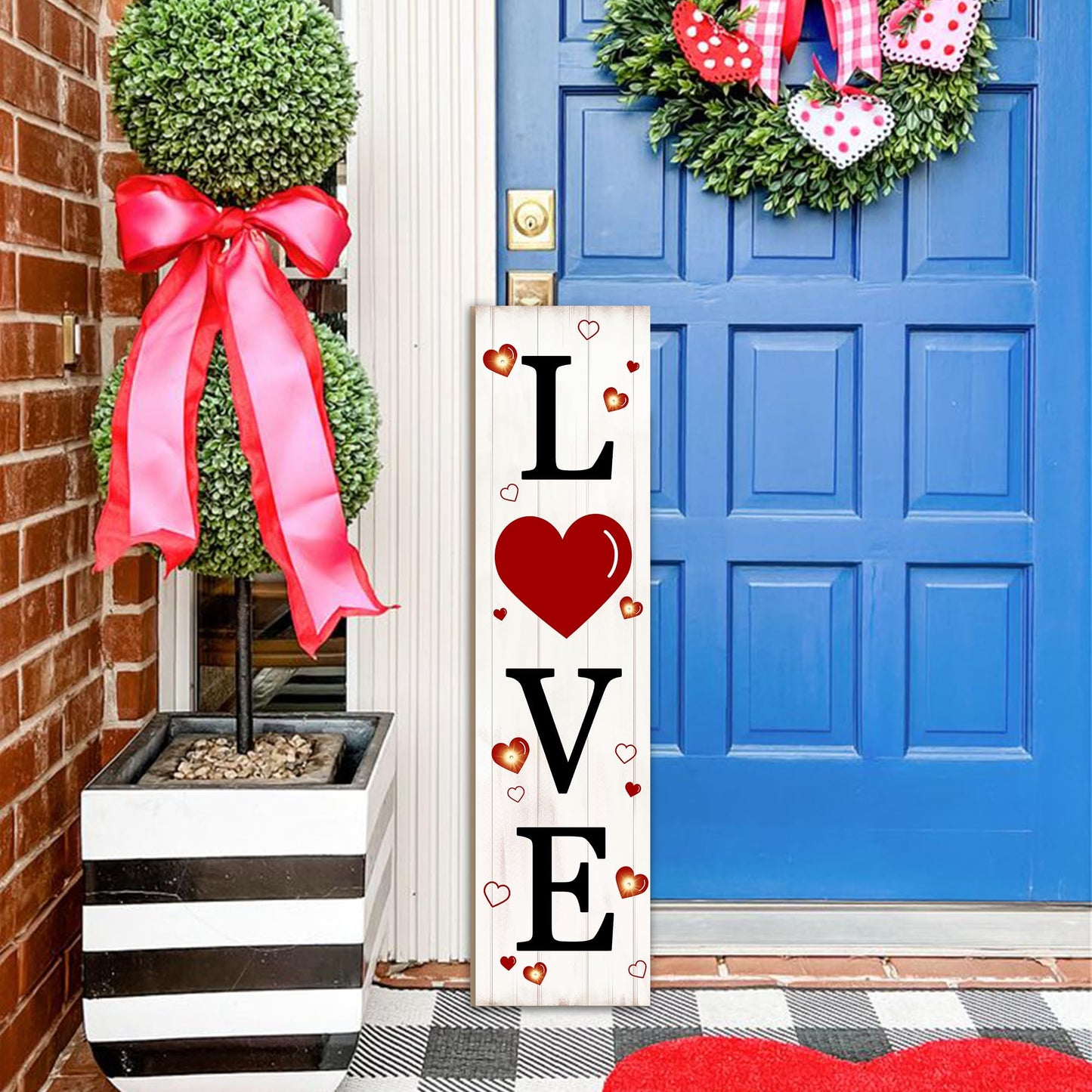 Lighted Wooden Love Sign, Rustic Valentine’s Day Porch Sign for Front Door Decorations, Valentines Love Decor Home Hanging Signs Wall Sign 31.5"H