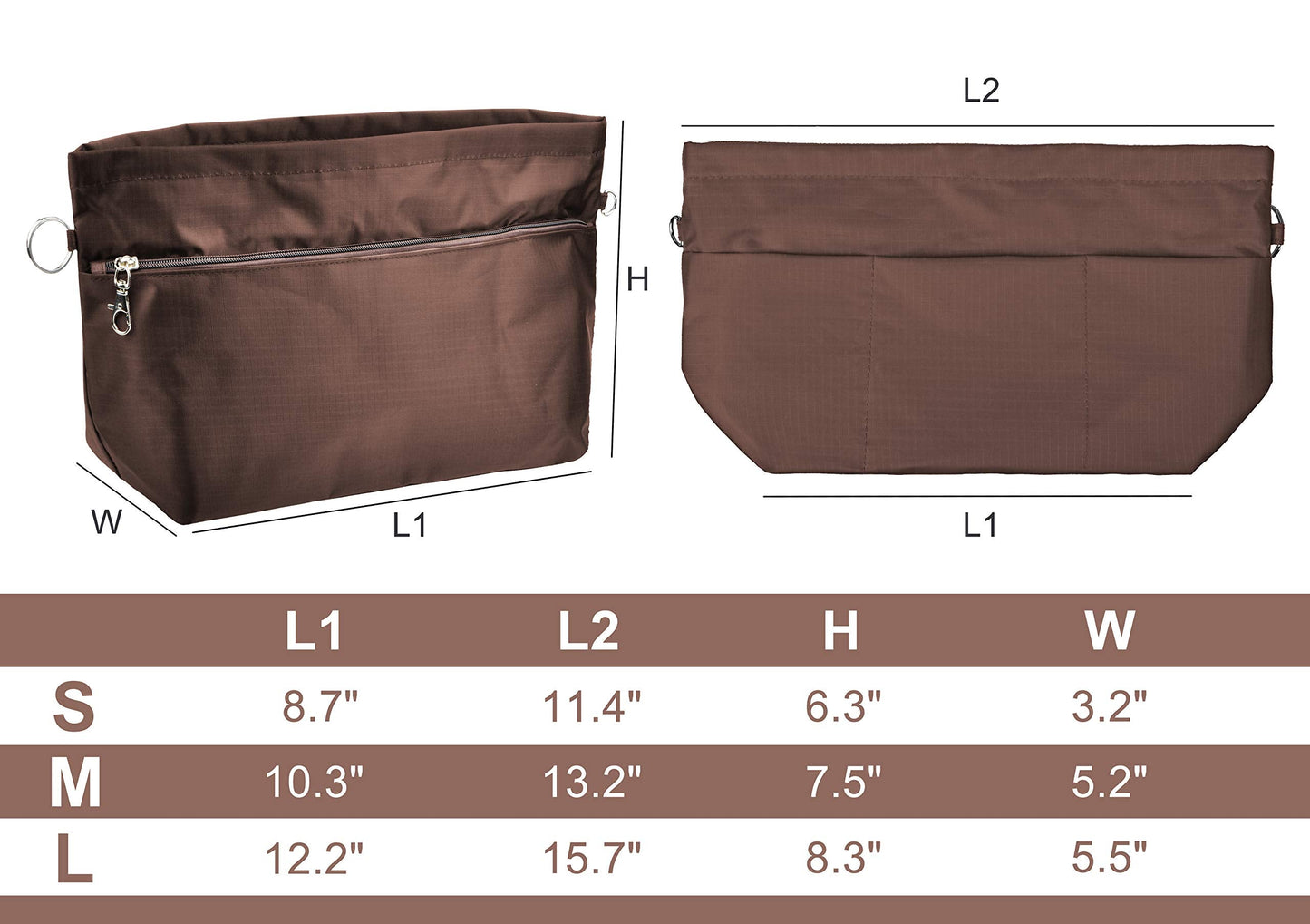 Vercord Purse Organizer Insert Bag Tote Handbags Pocketbook Inserts Organizers Zipper 11 Pockets Coffee Medium