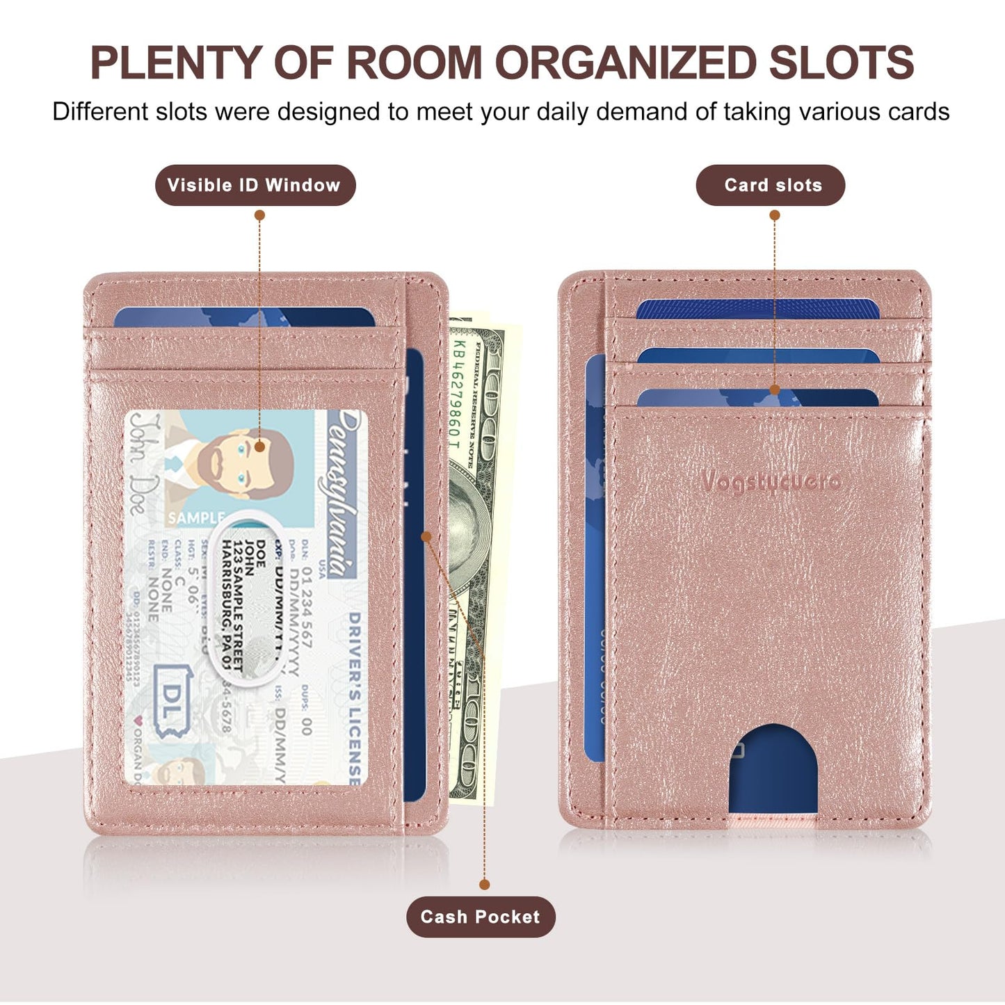 VOGSTYCUERO Front pocket thin wallet for Men Women RFID Blocking Credit Card Holder Card Cases Slim Minimalist wallet with Gift Box (Alaska Pink)