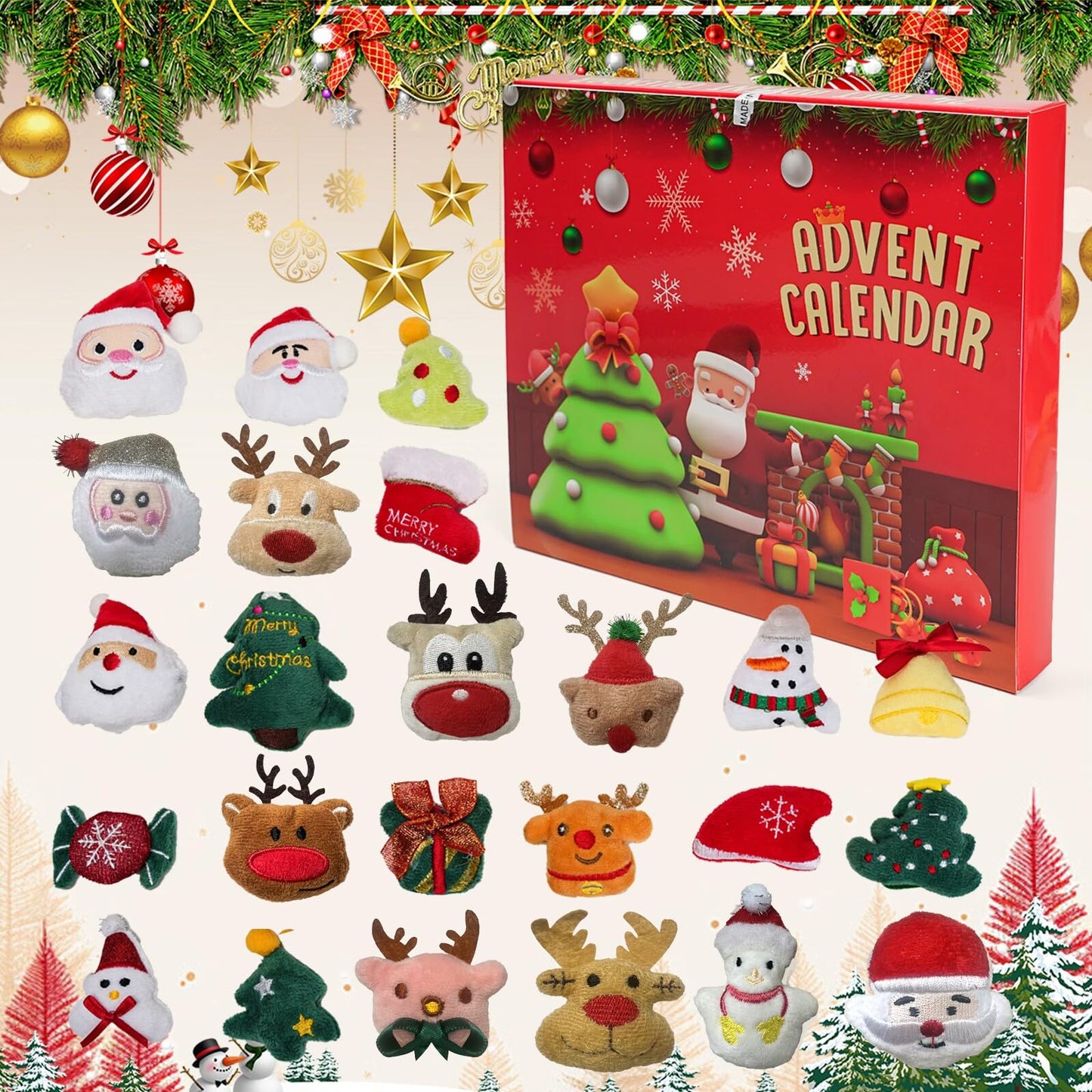 Christmas Advent Calendar, Christmas Gift 2025, Christmas Countdown Calendar Ornaments， 24 Piece Set Plush Christmas Ornaments， Angel Santa Claus Snowman Reindeer Mini Christmas Tree Ornaments
