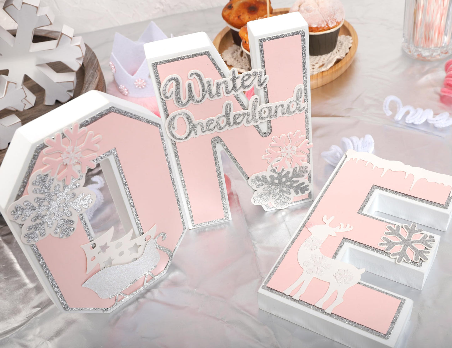 Snowflake One Letter Sign for 1st Birthday - Winter Onederland 1st Birthday Decoration, Winter Wooden One Table Centerpiece, Winter 1st Birthday Table Decor, Winter Onederland Birthday Photo Prop