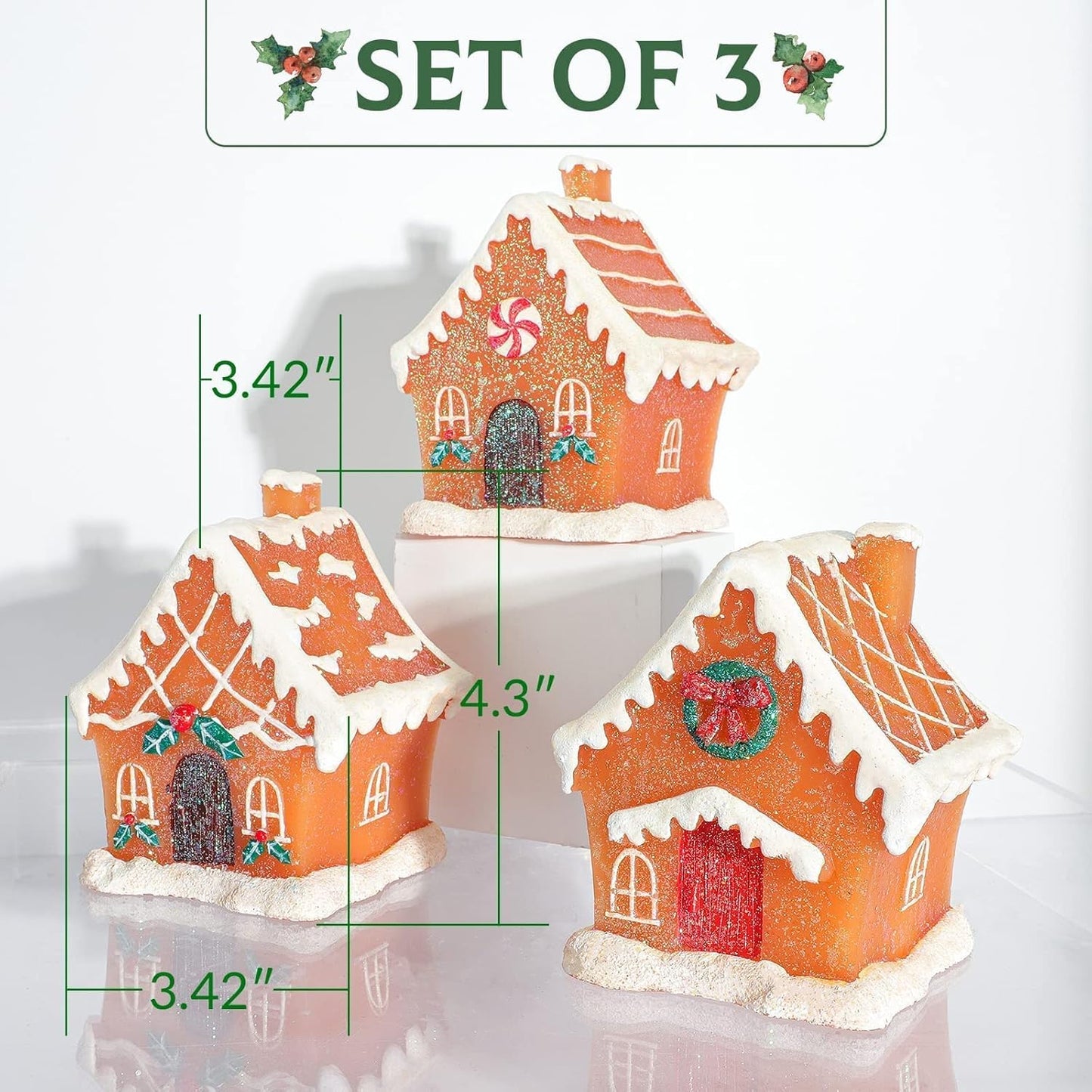 Christmas Gingerbread House Tabletop Decoration Lighted Christmas Village House Real Wax Battery Operated with Remote Flickering LED Light Christmas Village Decor for Mantel Desk Table Centerpiece