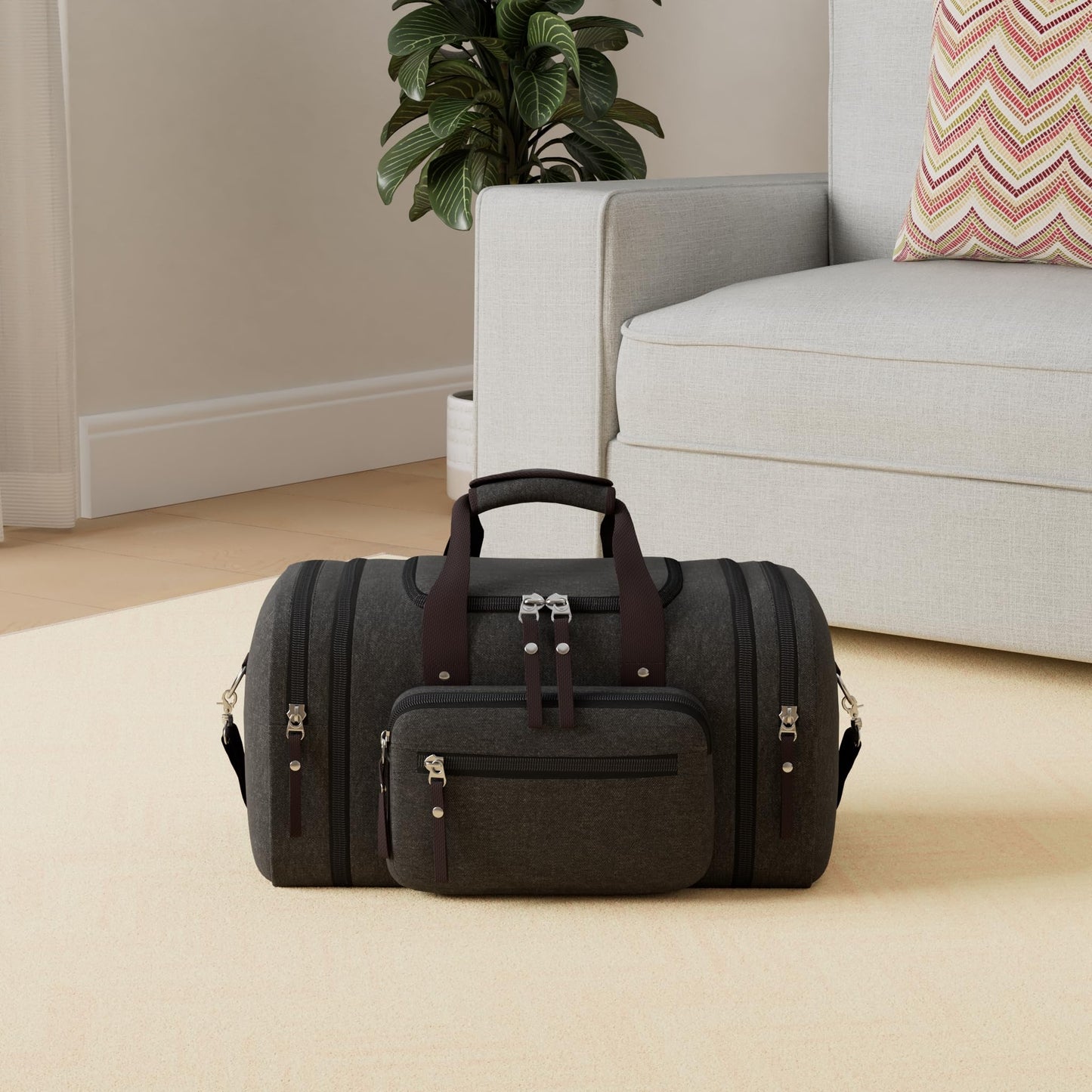 EKOROMIER Large Canvas Travel Duffle Bag - Expandable to 70L, Durable Weekender for Men & Women - Ideal for Airplanes Travel, Gym, and Business(Dark Grey)