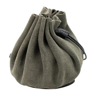 Mythrojan medieval leather pouch suede drawstring belt bag for larp, viking, renaissance cosplay, coin & jewelry waist purse- dark green, 4.9" x3.5"