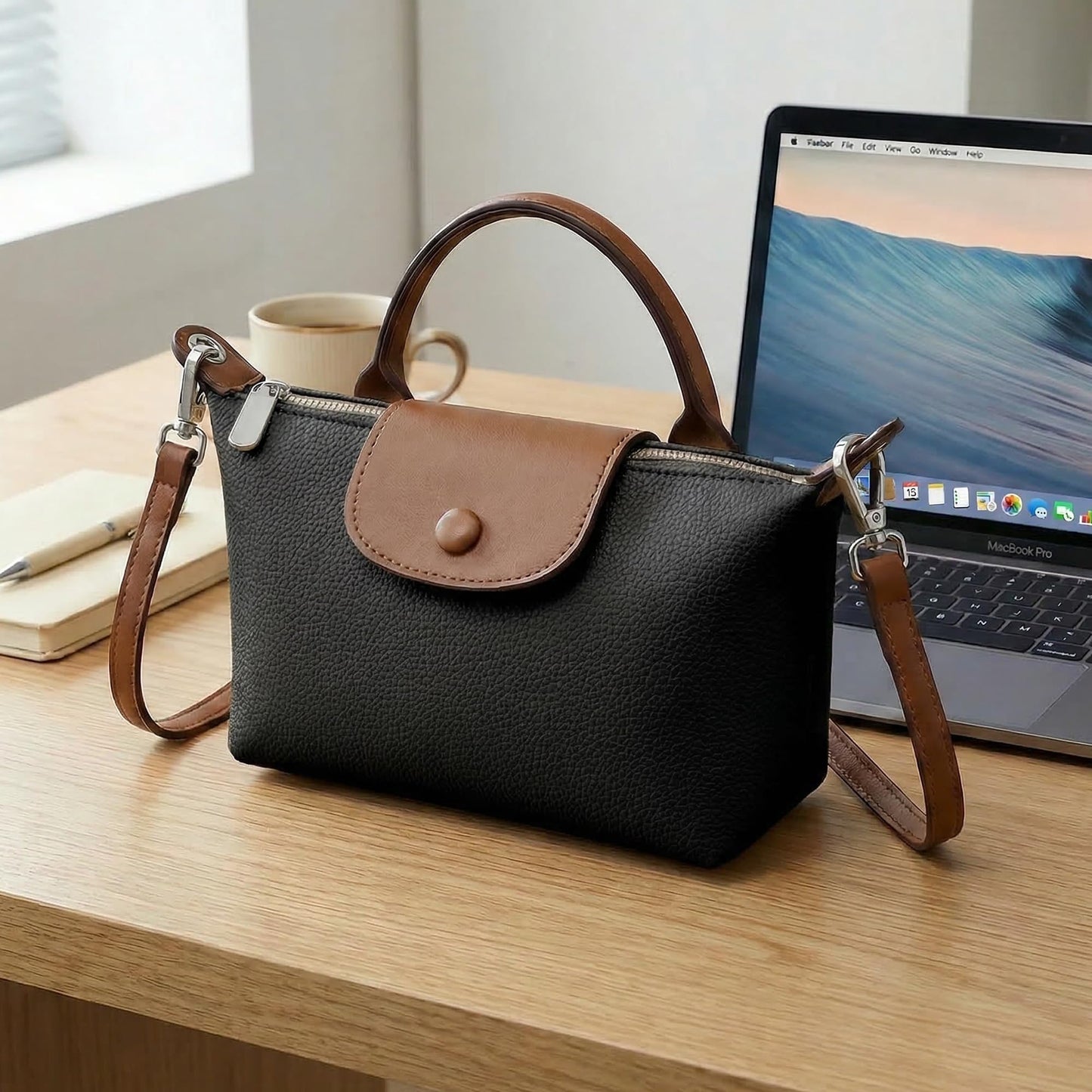 sagact Chic Dumpling Crossbody Bag for Women - Soft Vegan Leather Side Sling Pouch with Anti-Theft Hidden Pocket - Lightweight Mini Messenger Purse for Travel, Shopping and Daily Use (8.66" x 5.12")