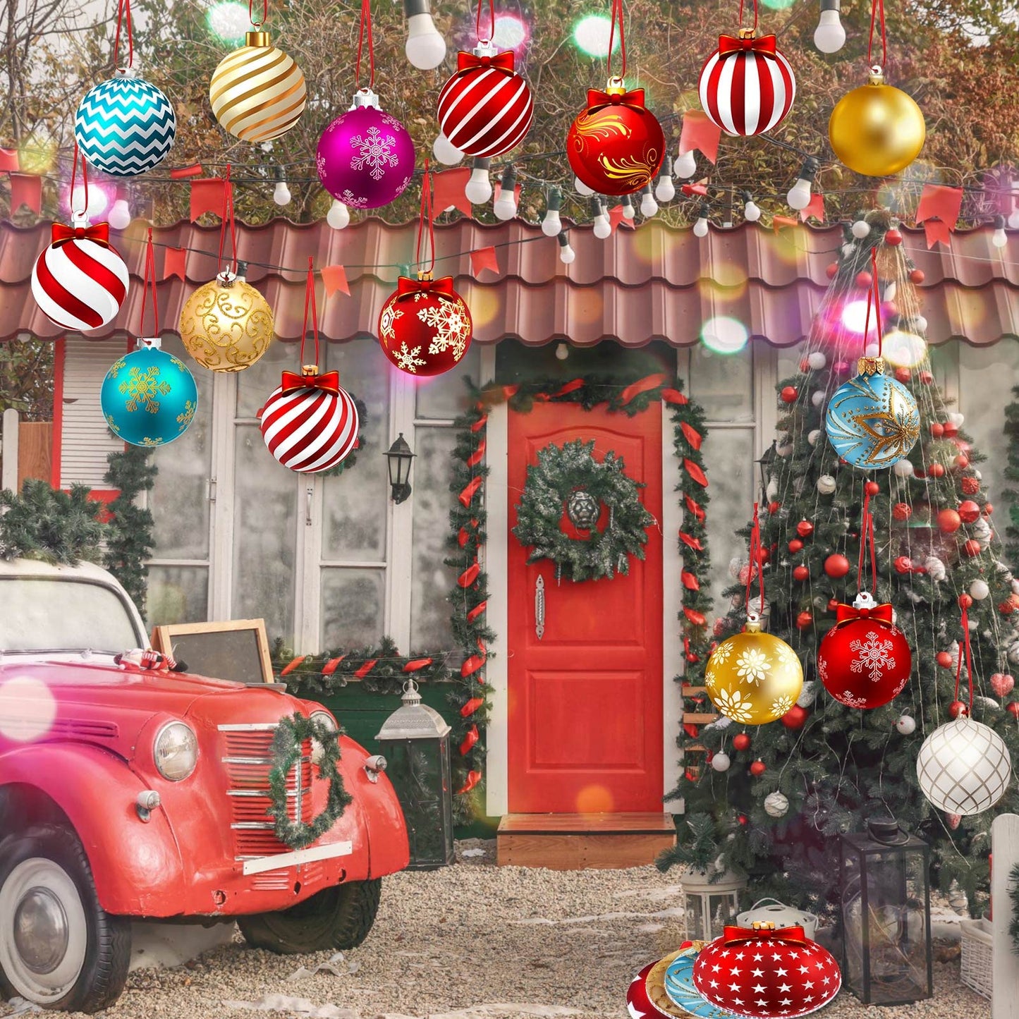 Rtteri 30 Pcs Large Christmas Ball Shape Ornaments for Outdoor 4.9 Inch Double Sided Plastic Christmas Hanging Ornaments Balls for Xmas Tree Indoor Outdoor House Porch Yard Supplies
