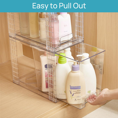 Vtopmart 4Pack Large Stackable Kitchen Pantry Storage Drawers, Clear Organizer Bins with Handles, Acrylic Drawer Organizers for Kitchen Pantry, Bathroom Undersink, Cabinet Organization and Storage