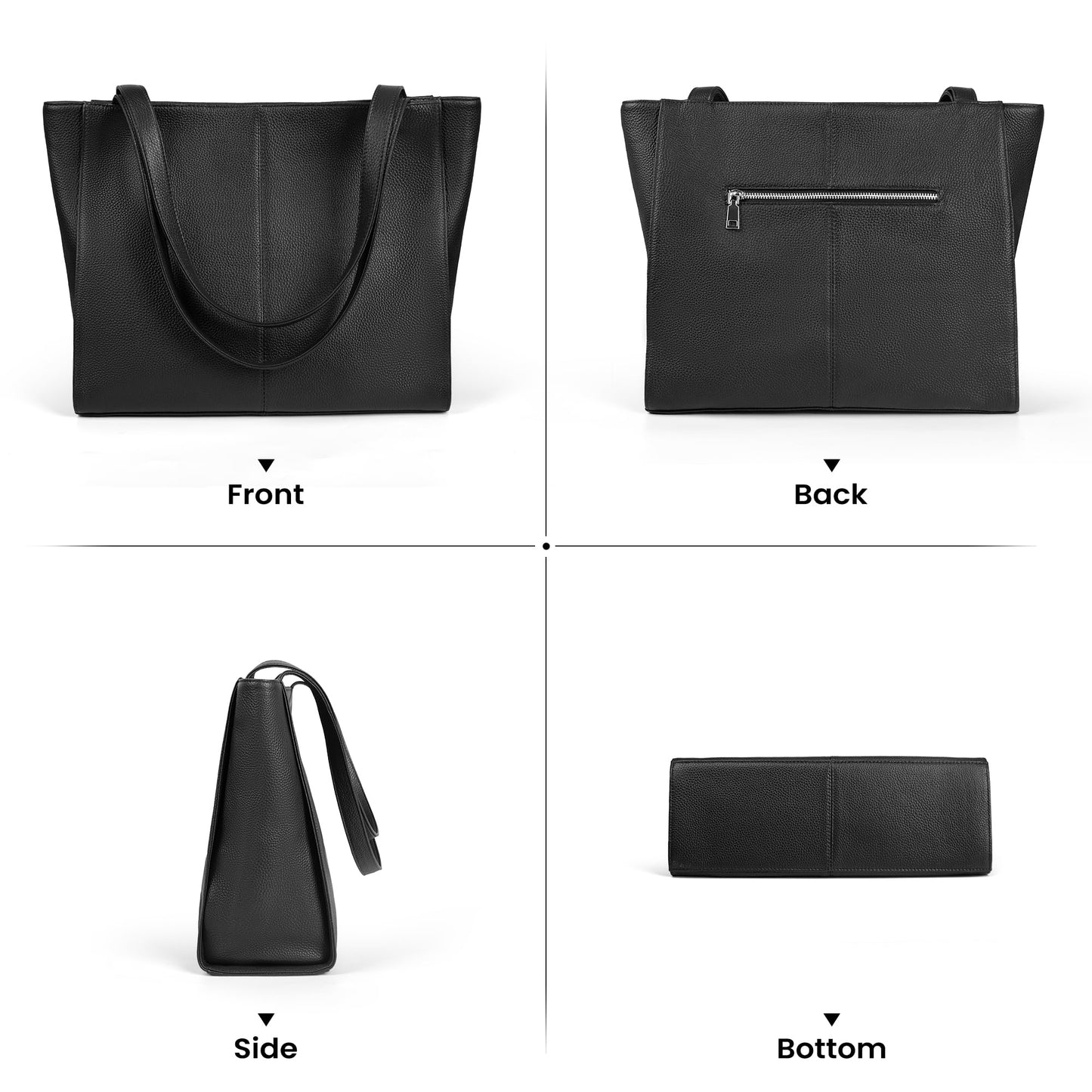 befen Black Genuine Leather Tote Bag for Women Work, Women's Leather Shoulder Bags Purses Satchel Handbags with Top Handles Work Purse